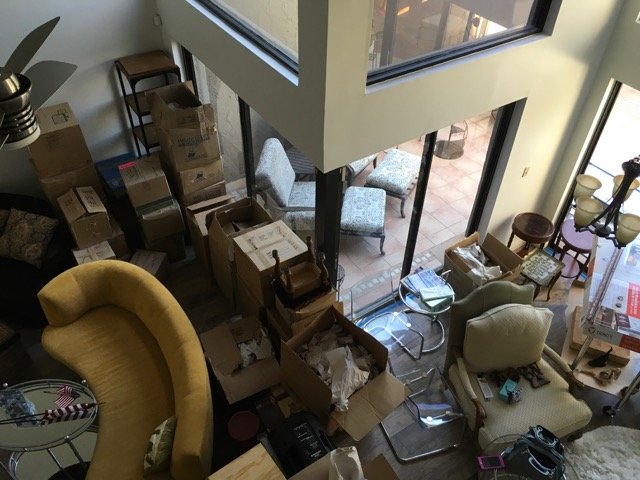 very messy family room
