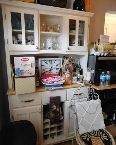 desk with various trinkets on it